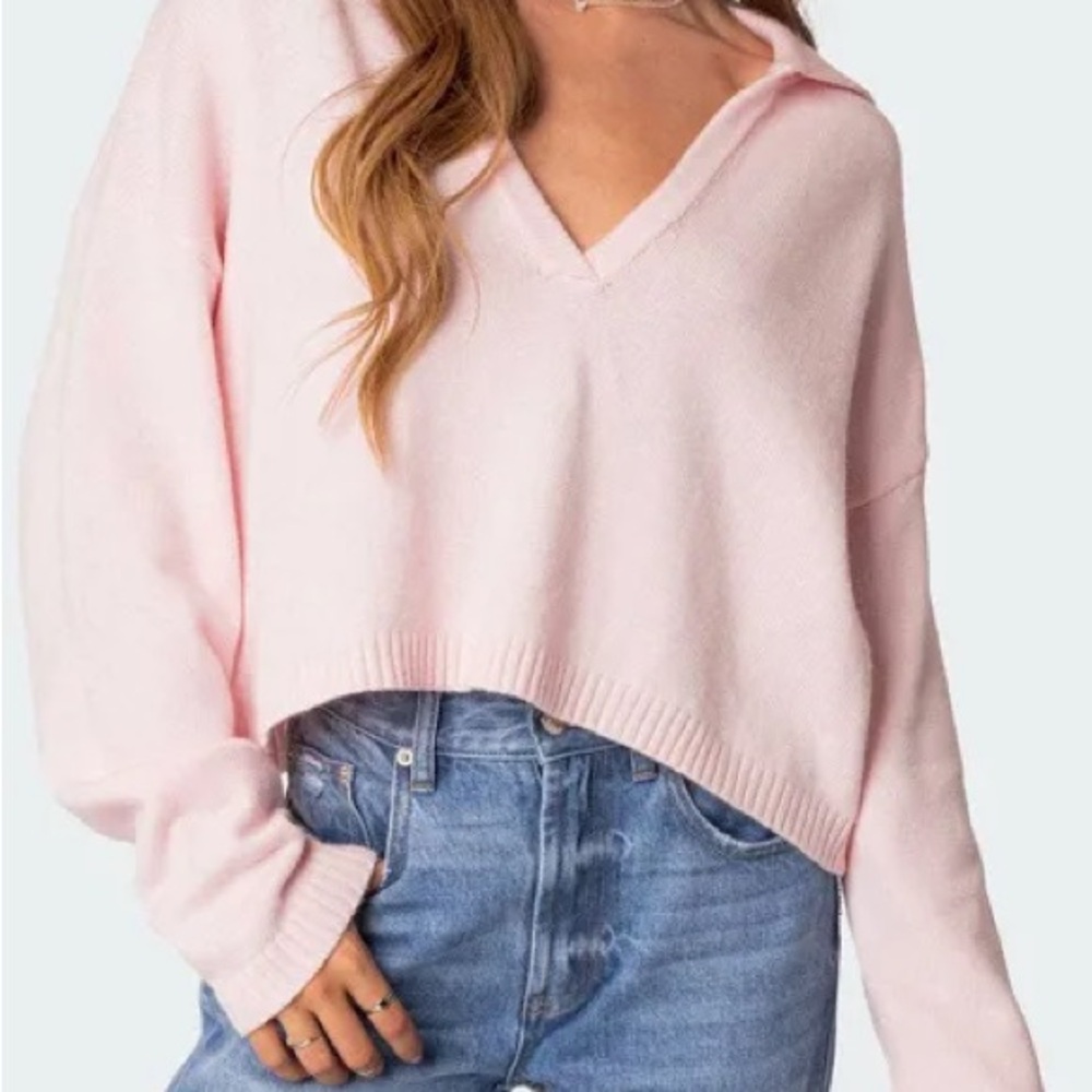 Edikted Pink V-Neck Sweater